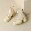 Krazing Pot Sheepskin Round Toe Summer Boots Fashion Back Zipper Air Mesh Ankle Boots