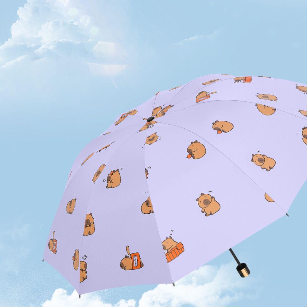 Black Glue Parasol Cute Three-fold Umbrella New Capybara Umbrella