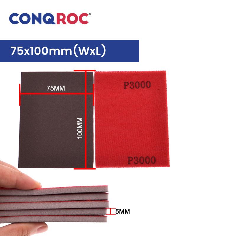 75x100x5mm Sponge Sanding Pads Brown Fused Alumina Hook & Loop Dry and Wet Sanding Blocks for Curved Surface 50-Piece P120~3000
