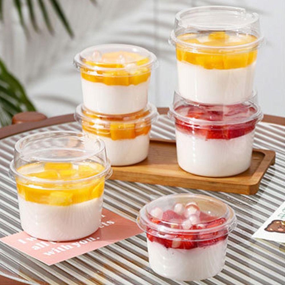 50 шт. Прозрачные пластиковые десертные чашки, контейнеры-миски, десертные чашки с крышкой, кухонные барные принадлежности