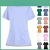 Casual Neck Solid Womens Round Color Pocket Uniform With Open Hem Protective Work Uniform Top