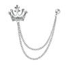 Crystal Men Brooch Pin Crown Fashion Collar Pins Suit Lapel Wedding Gift Jewelry Cross Chain