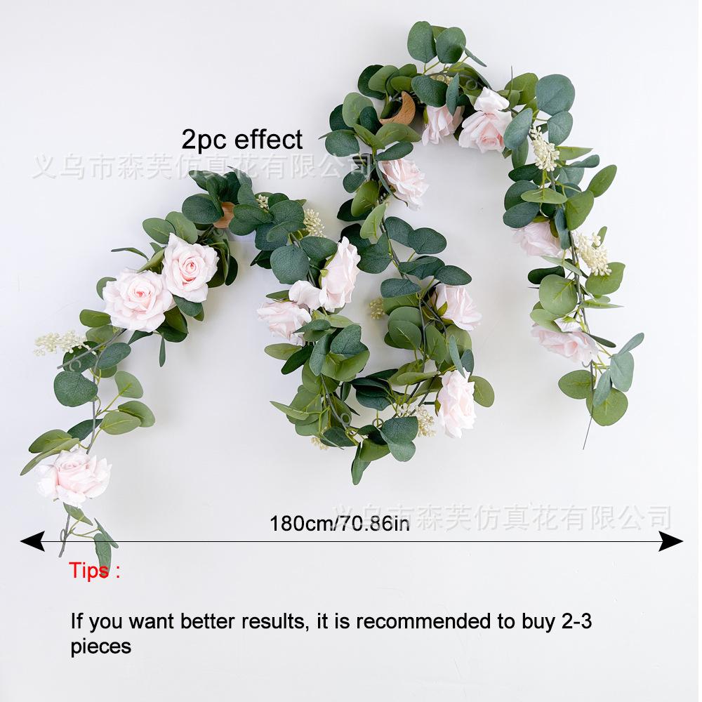 Simulated Green Plant Eucalyptus Rose Berry Rattan Wedding Home Table Rattan Wall Hanging Decoration