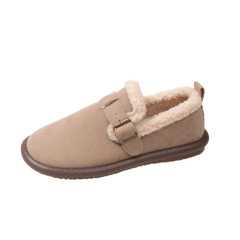 Модная женская обувь 2024 года, горячая распродажа, женские туфли на плоской подошве One Kick, зимние туфли с круглым носком, замшевые, теплые, однотонные, повседневные, удобные, большого размера