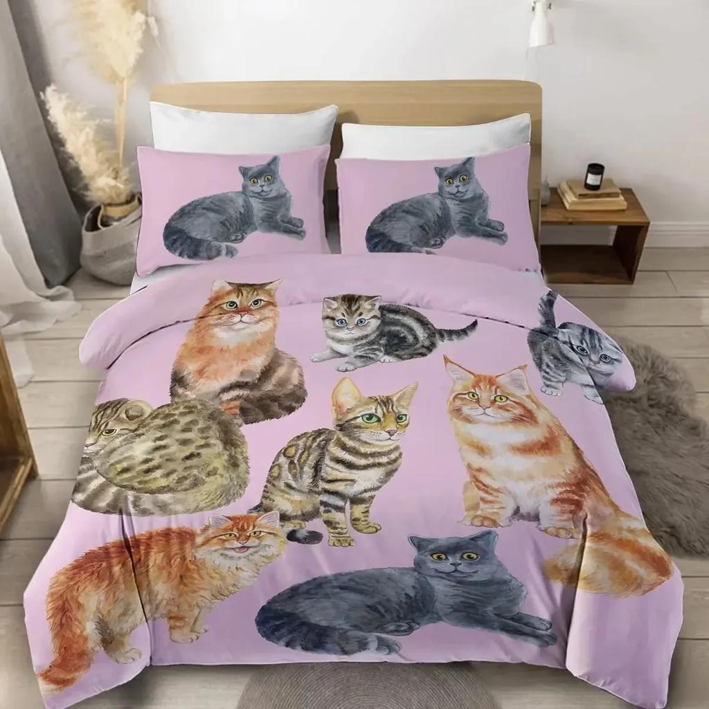 Cats Grey And White Cats Comfortable Duvet Quilt Cover Pillowcase Bedding Set Children Bedroom Decoration Home Textile