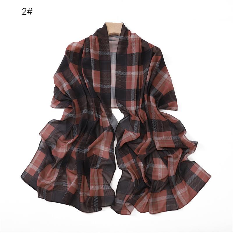 Fashion New Print 175*70cm Classic British Plaid Women Chiffon Hijab Scarf Lady Wraps Shawls Muslim Headband Islamic Scarves