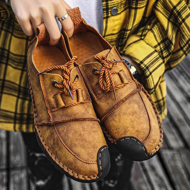 Comfortable Casual Leather Shoes Men Breathable Leather Moccasins Handmade Men Fashion Style Loafers Leather Casual Shoes