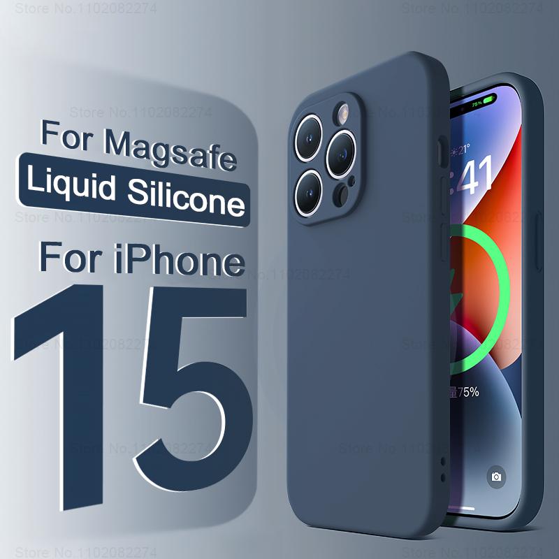 Модные жидкие силиконовые чехлы Magsafe для Apple iPhone 15 14 12 11 13 Pro Max Plus X XR, магнитный чехол для телефона с беспроводной зарядкой