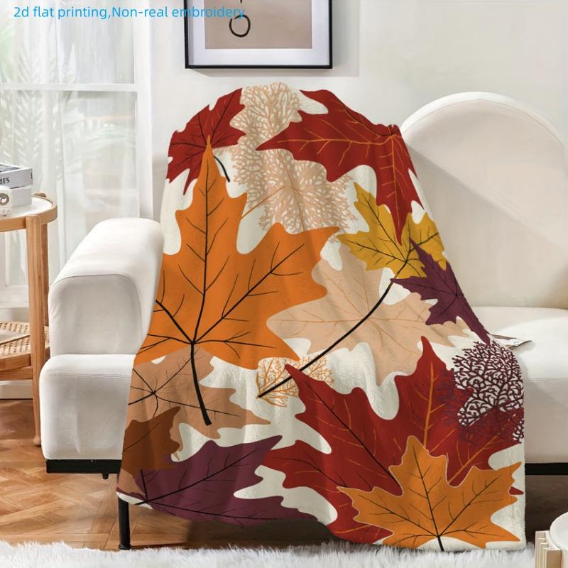 1pc Autumn Maple Leaf Print Blanket, Warm And Comfortable, Multi-Size Available, Suitable for Living Room, Bedroom, Study, Office, Outdoor