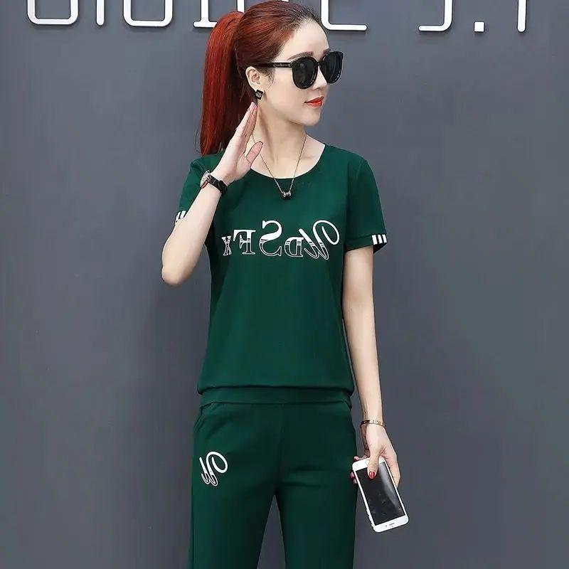 Повседневный укороченный спортивный костюм с короткими рукавами, женский летний свободный модный костюм из двух частей