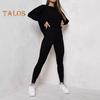 2 шт./комплект женский топ брюки костюм трикотажный круглый вырез длинный рукав плюс размер блузка эластичный пояс облегающие брюки повседневная одежда спортивный наряд осень весна