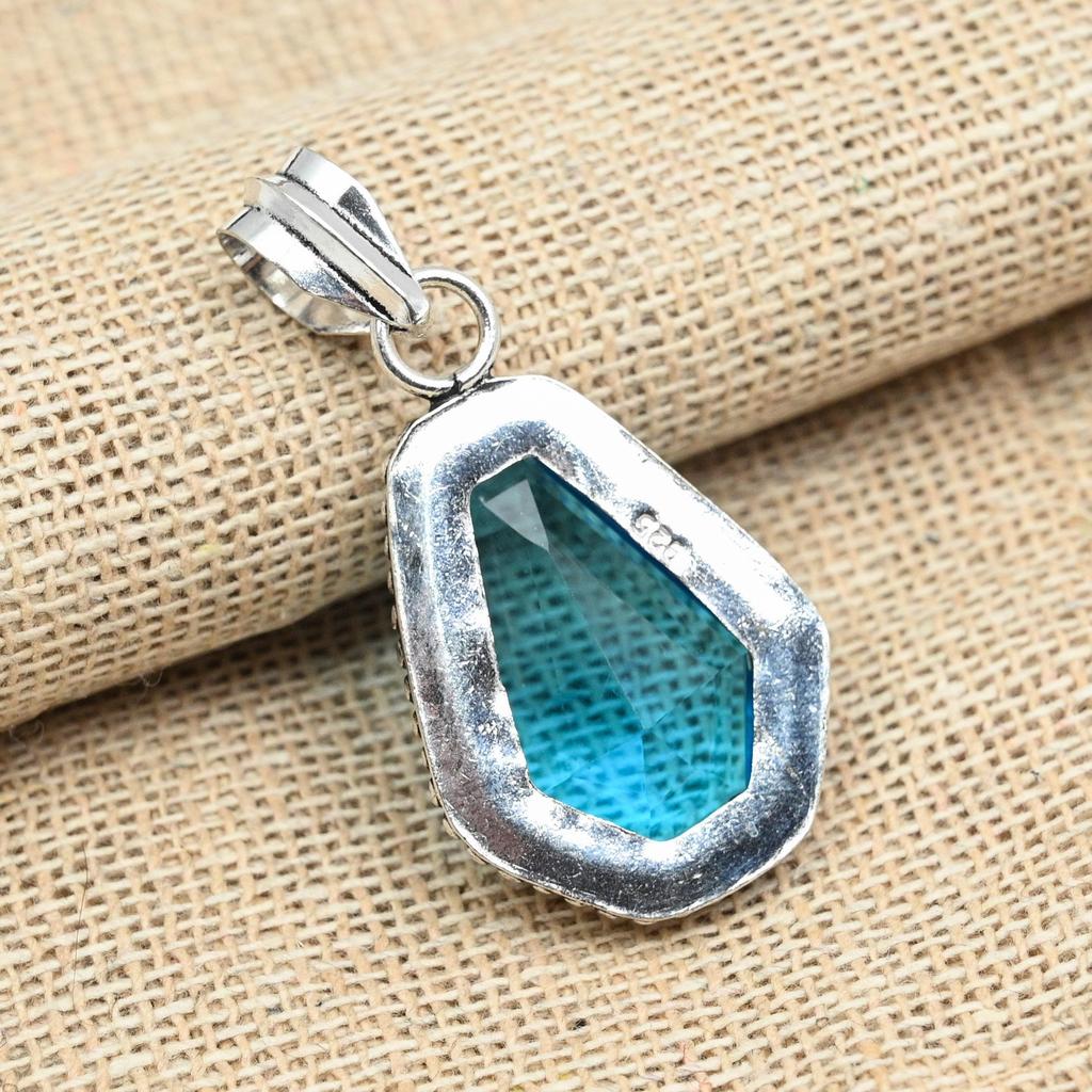 Blue Topaz 925 Sterling Silver Handmade Gemstone Jewelry Beauteous Pendant