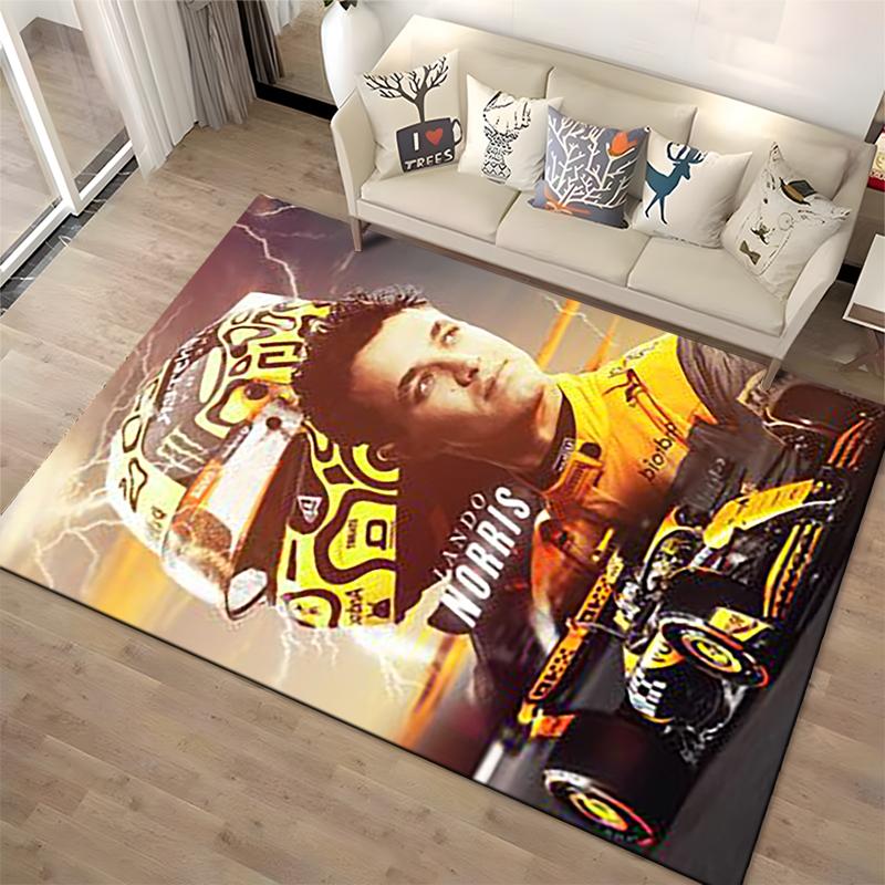 "Race Car & Helmet Graphic Rug" Non-slip rug suitable for living room and bedroom sofas.