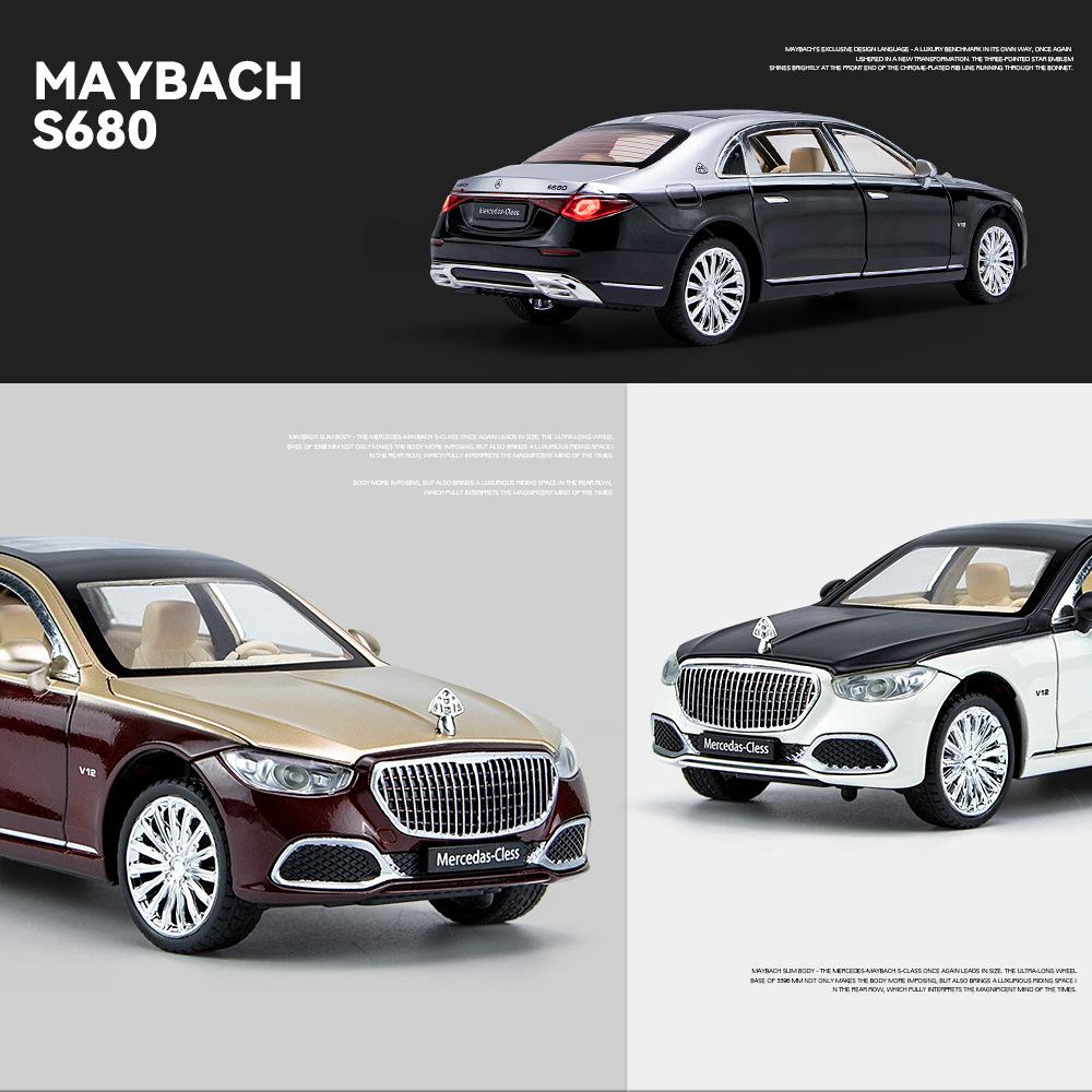 1/24 Benz Maybach S680 Alloy Car Diecast Metal Model Sound & Light Toy Car Central Control Ornaments Collect Kids Toys