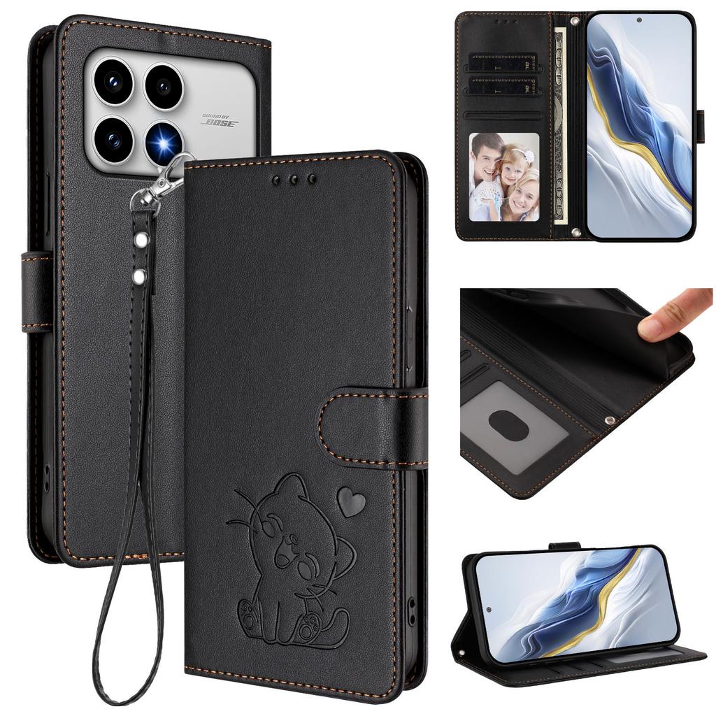 For Xiaomi Redmi K90 5G Wallet Case with Wrist Strap Love Cat Pattern Imprint Leather Phone Cover