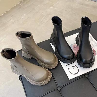 Женские ботинки Мартин в британском стиле 2025 зима новые бархатные на толстой подошве тонкие ботинки задняя молния внутренняя платформа челси короткие ботинки