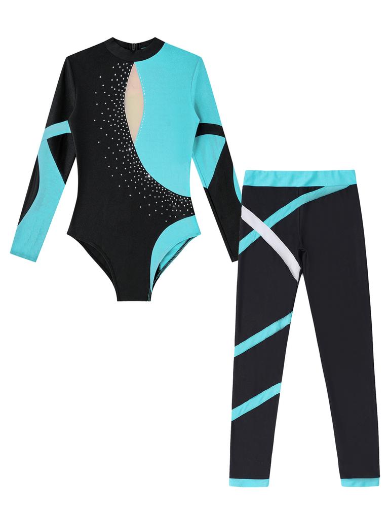 Купальник для девочек, боди с длинными рукавами, трикотажное боди с леггинсами, длинные брюки, обтягивающая детская спортивная балетная одежда