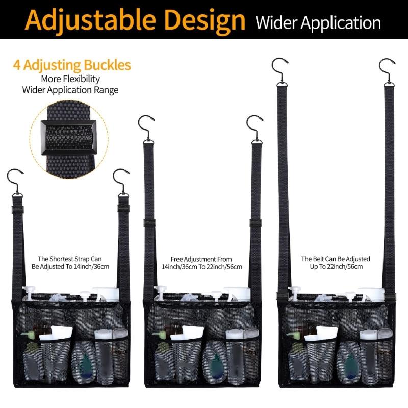 Pack of 2 Adjustable Hanging Meshes Bath Storage Bags Breathable Fabric No Tools Installation for Bathroom Organization