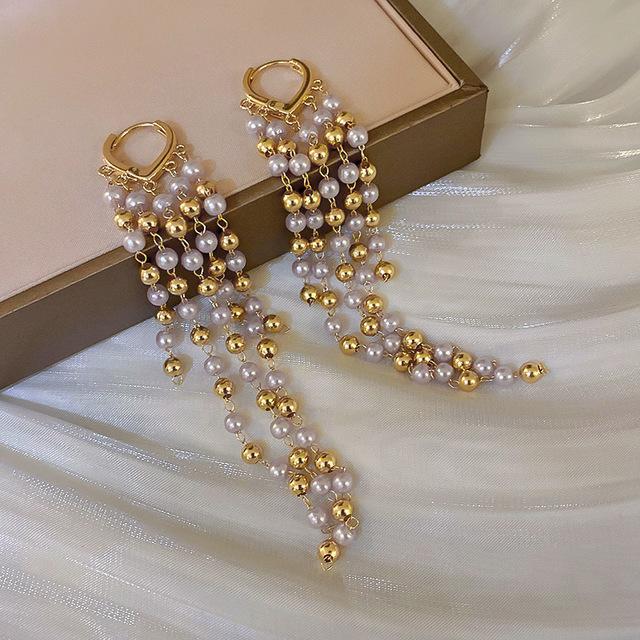 Корейские ручные бусины большие маленькие искусственные жемчужины в форме винограда длинные висячие серьги для женщин модные аксессуары для ушей