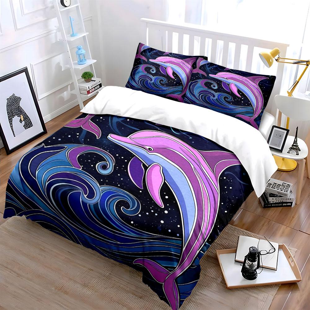 "Colorful Dolphin Sea Waves" Bedding Duvet Cover Set Duvet Cover Pillowcases (1*Duvet Cover 2*Pillowcases, without duvet insert)