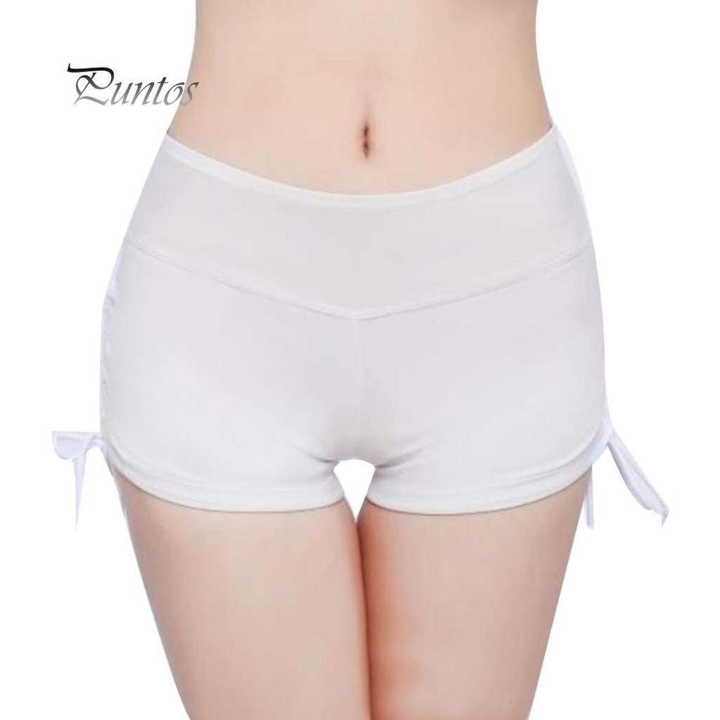 Global Selling Women Solid Color Bikini Bottom Side Pleated Bandage Swim Shorts