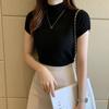 Women Summer Thin Knitted Sweater Top Half Turtleneck Short Sleeve Bottoming Shirt Knit Inside Tight Sweater Vest Tops
