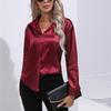 Spring Autumn Satin Blouse Imitation Silk Long Sleeve Shirt for Women's Plus Size Loose Tops