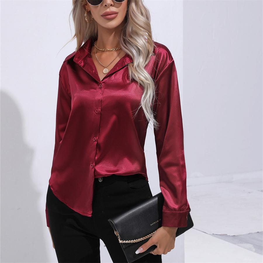 Spring Autumn Satin Blouse Imitation Silk Long Sleeve Shirt for Women's Plus Size Loose Tops