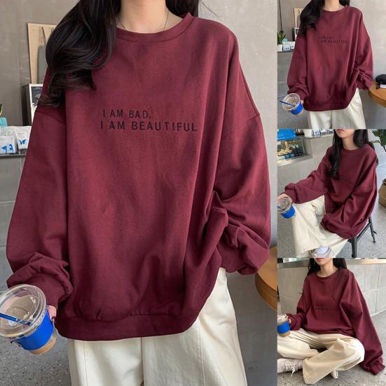 Женский пуловер с длинным рукавом и круглым вырезом с надписью Oversized Blouse Sweatshirt