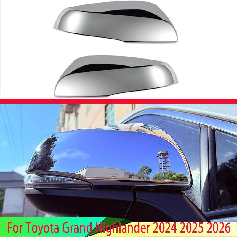For Toyota Grand Highlander 2024 2025 2026 ABS Chrome Door Side Mirror Cover Trim Rear View Cap Overlay Molding Garnish