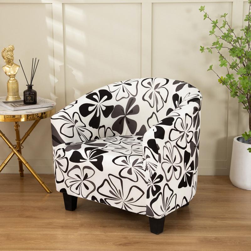Stretch Printed Tub Chair Cover Soft Spandex Barrel Armchair Slipcover Removable Round Sofa Protector