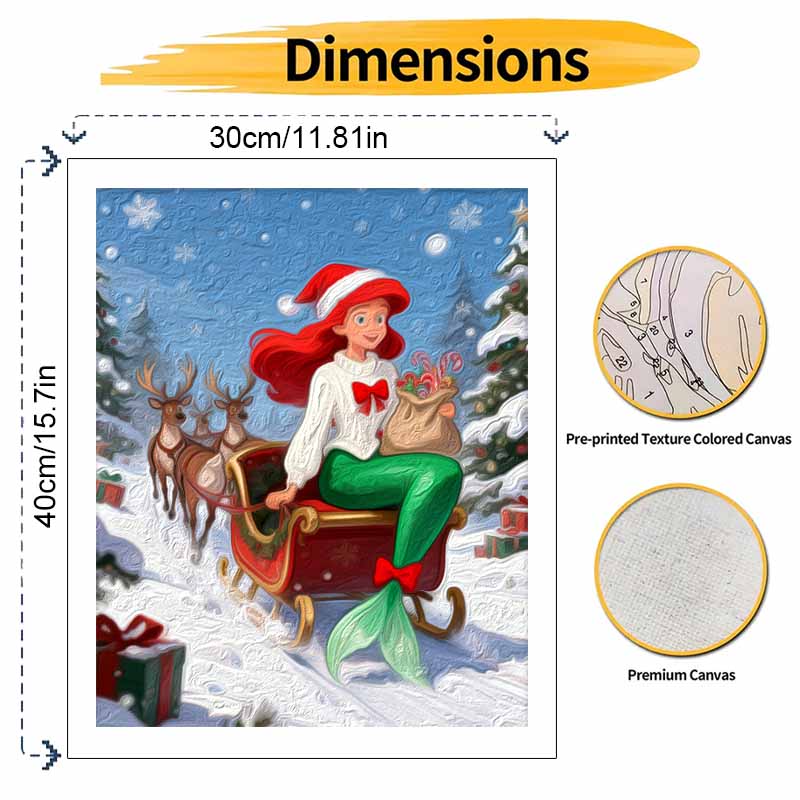 Disney digital oil painting diy oil painting hand painting mermaid Christmas sleigh winter reindeer living room bedroom decoration painting