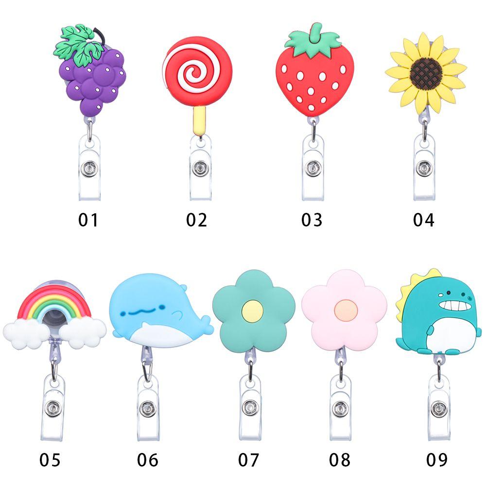 Clip Fruit Accessories Flower Cartoon Silicone Badge Reel ID Badge Card Clips Colorful Badge Holder