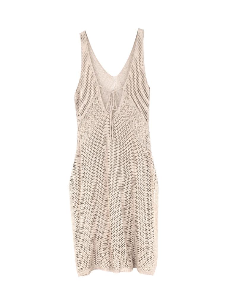 Однотонное ажурное платье без рукавов с V-образным вырезом для пляжного отдыха - Коллекция Весна/Лето