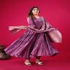 Stylish Tiered Purple Anarkali Suit with Embroidered Yoke & Brocade Dupatta