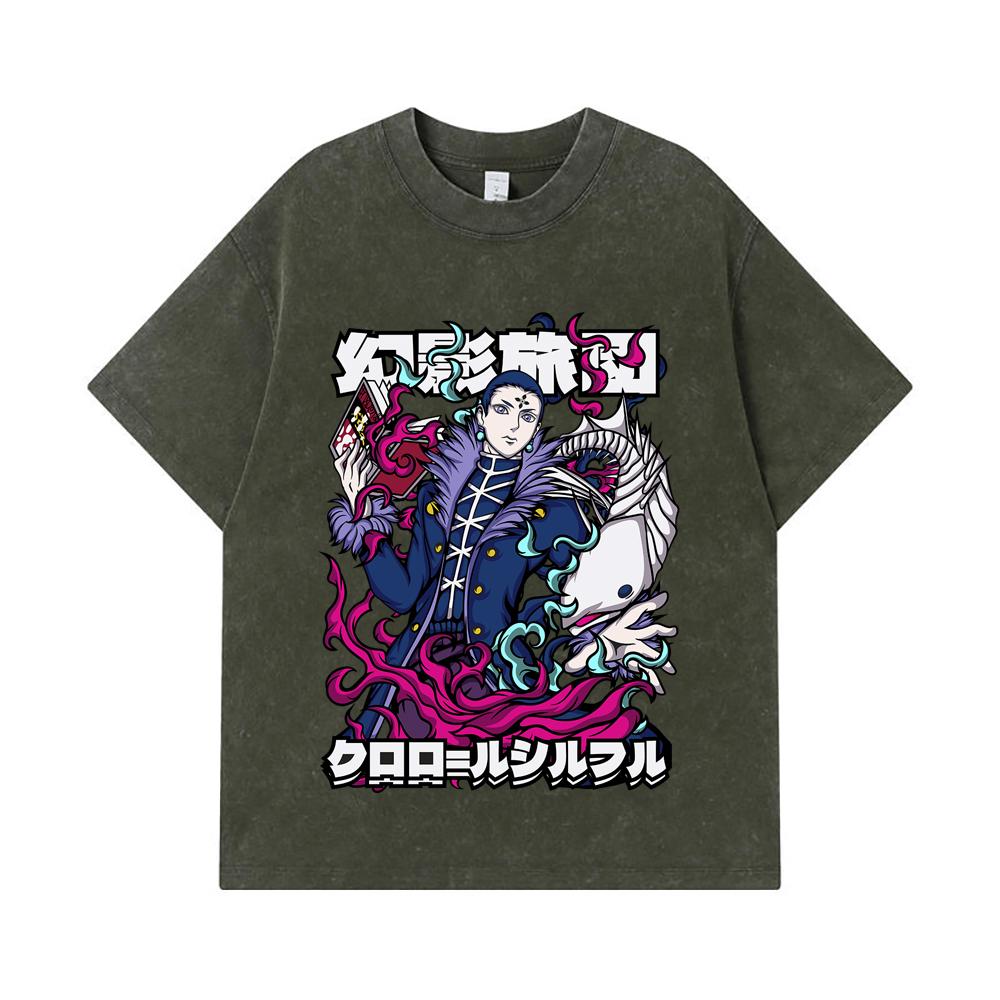 275 GSM Washed T-shirts 100% Cotton HXH V5 Chrollo Print Unisex Heavy Cotton T Shirt