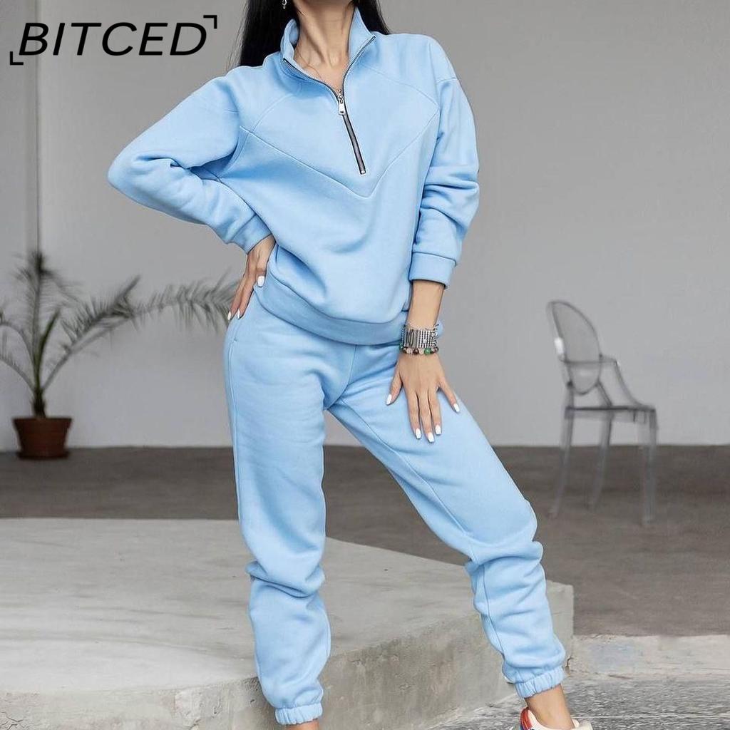 BITCED Весенне-осенняя модная повседневная толстовка из двух частей с длинными рукавами, однотонный флисовый костюм для отдыха на ногах