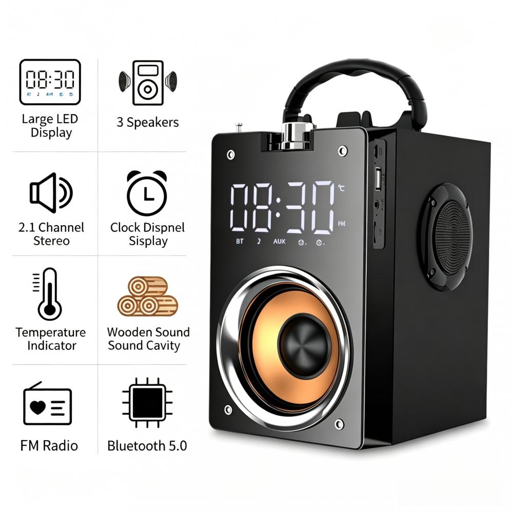 Портативная Bluetooth-колонка с 3D-звуком и усиленным басом, многофункциональный будильник, беспроводная бумбокс-колонка с FM-радио и пультом дистанционного управления