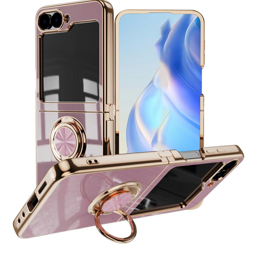 For Samsung Galaxy Z Flip5 5G Case Precise Cutouts 6D Electroplating TPU Phone Cover with Ring Holder