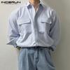 Men Button Down Long Sleeve Office Shirts Striped Tops