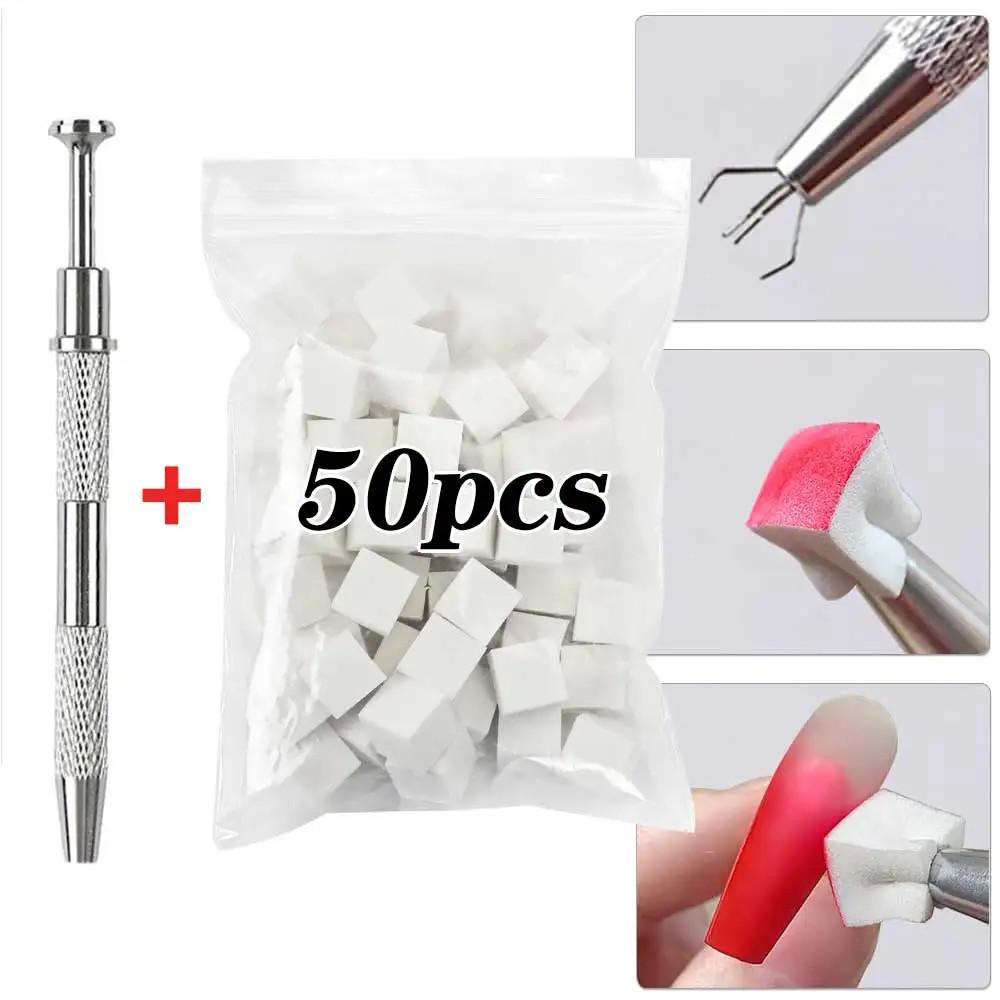 50Pcs Square Nail Art Sponges + Grab Pen Set Gradient Nail Brushes Gel Polish Design Sponge Grab Pen Manicure Supplies