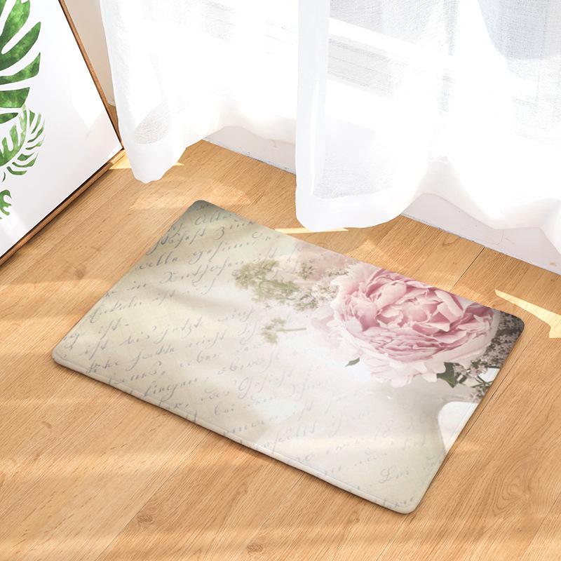 Flowers Pink Rose Hallway Mats Scenic Print Bedroom Living Room Floor Rugs Anti-Slip Kitchen Bathroom Square Carpet Decoration