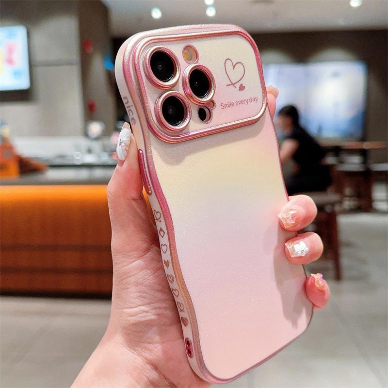 Подходит для iPhone17Promax цветной гальванизированный чехол для мобильного телефона Apple 16Pro/15 боковой чехол с волнами-сердечками