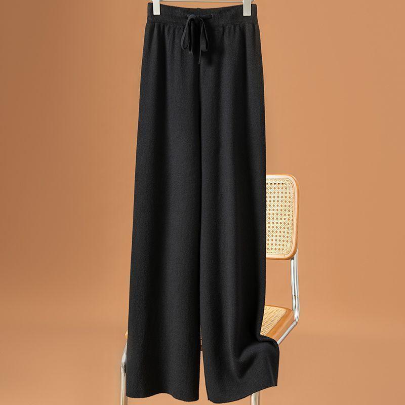 Thick Warm Knitted Casual Chic Basic Soft Elastic High Waist Women's Pants Korean Fashion Straight Ankle-Length Pants For Women