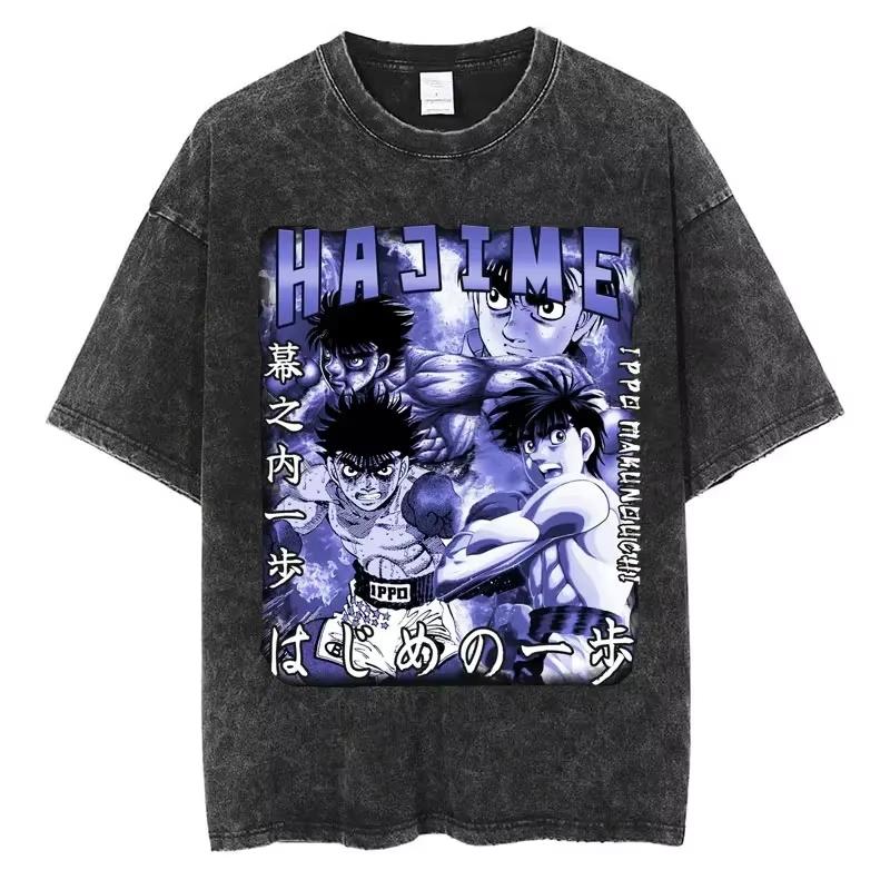 Vintage Washed Hajime No Ippo KBG Gym Graphic T-shirt Unisex Anime Oversized Casual Streetwear Short Sleeve Soft Cotton Breathable Tee Tops