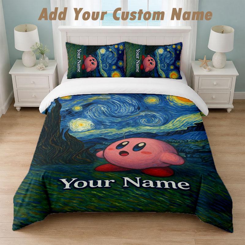 Bedding Set 1 Duvet Cover 2 Pillowcases Kirby Print Soft Bed Linen Bedroom Decor