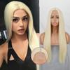 Long Straight Wig Without Bangs Golden White Color Lace Front Wig Synthetic Fiber Daily Wear Long Straight Wig