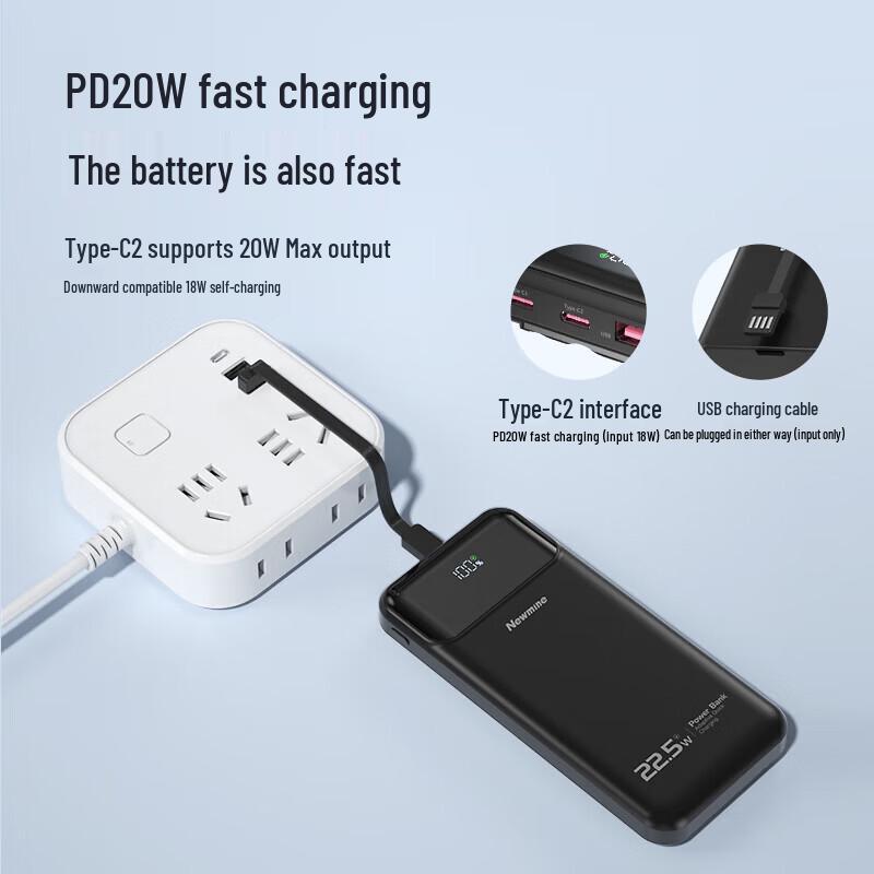 Портативный Power Bank Newsmy 10000 мАч со встроенными кабелями 3-в-1 и фонариком