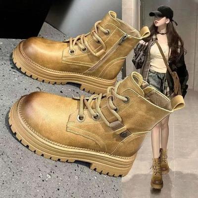 Обувь нового стиля: Ботильоны из мягкой кожи, Женские одинарные ботинки, Ретро ботильоны на толстой подошве с увеличением высоты