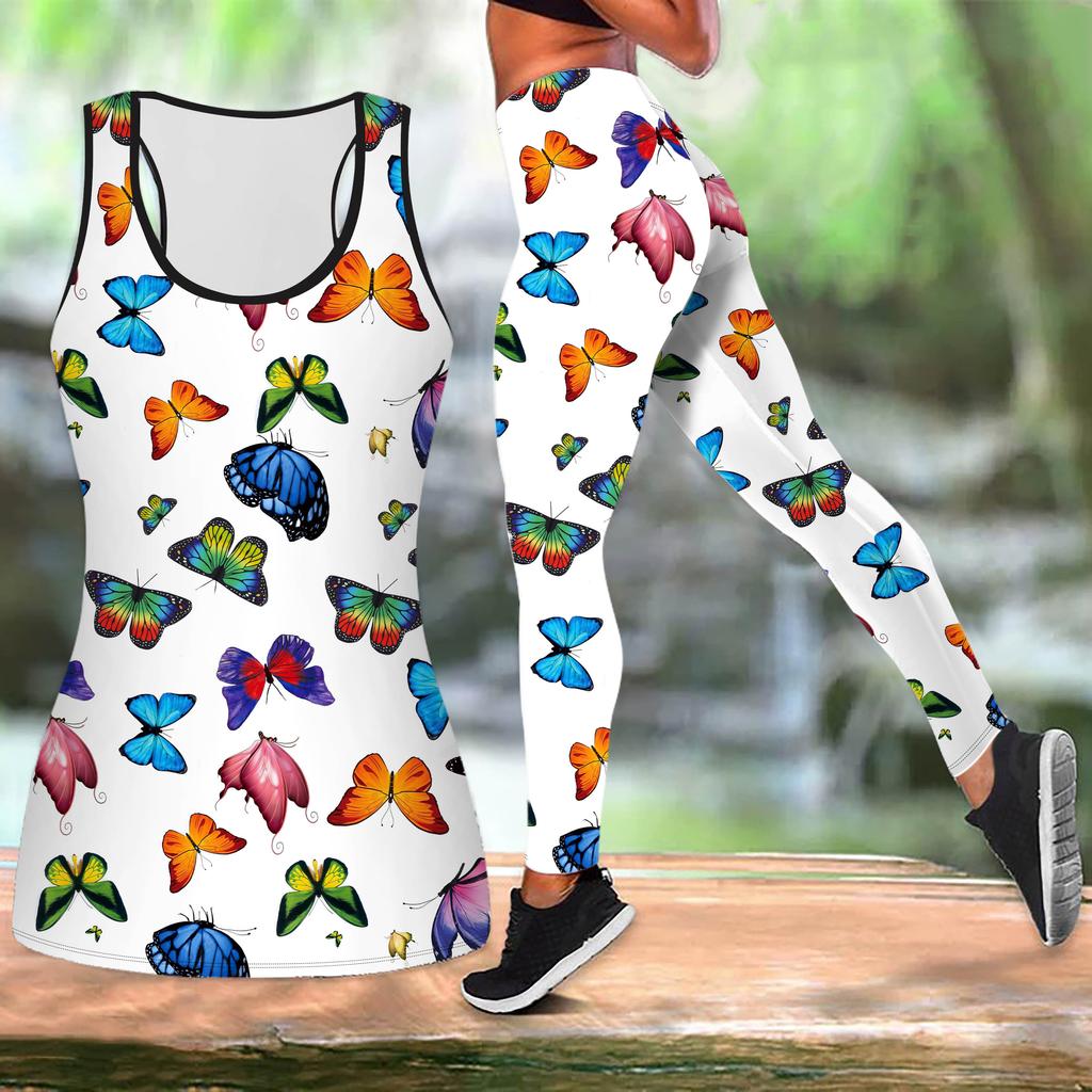 Длинный хвост бабочка принт йога костюм для женщин модные леггинсы для тренировок фитнес спорт повседневный комплект для йоги спортивный костюм